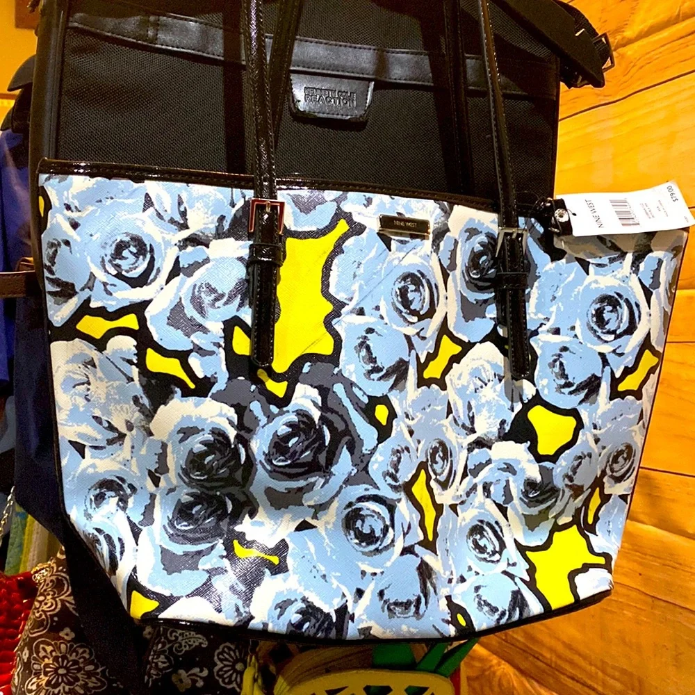 Nine West Blue Rose Floral Bag 16” x 10” x 5” • (See Description) - Picture 1 of 10
